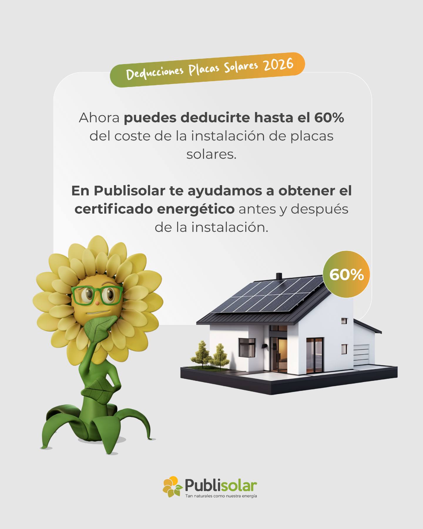 ¿Buscando la señal definitiva para pasarte al autoconsumo? Es esta. 🏛️✨
Este 2026, la deducción estatal por instalar placas solares puede alcanzar hasta un 60% del coste total (con un máximo de 5.000 €). ¡Un empujón financiero gigante! 🔌📉
Para que pongas la burocracia en modo OFF, te lo resumimos muy fácil:
📄 El requisito: Necesitas un Certificado de Eficiencia Energética antes y después de la obra. En Publisolar nos encargamos de tramitar ambos por ti.
🗓️ El plazo: Se aplica en tu próxima declaración de la renta, siempre que el certificado final tenga fecha de este 2026.
💶 La ventaja: Si no puedes aplicarte todo el descuento de una vez, ¡tranquilo! Puedes repartir el saldo durante los siguientes 4 años.
El sol de este verano te ayuda a pagar tu propia instalación gracias a Hacienda. Tu hogar en modo ON de ahorro. ☀️🏡
💬 ¿Hacemos números con tu tejado? Escribe "RENTA" en comentarios y preparamos tu estudio gratuito con todas las deducciones incluidas. 🚀👇
#Publisolar #ModoOFF #DeducciónRenta2026 #PlacasSolares #Autoconsumo #AhorroLuz #LaEnergíaQueNosUne