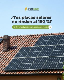 El mantenimiento de tus placas solares es clave para asegurar el máximo rendimiento. ☀️
A veces, una instalación puede perder hasta un 25 % de eficiencia si no se revisa de forma periódica.
Estos son los 3 pasos básicos para mantener tu sistema en forma:
✅ Limpieza y revisión visual – elimina polvo, hojas y residuos que bloquean la luz.
✅ Revisión eléctrica – asegúrate de que el cableado y las conexiones estén en perfecto estado.
✅ Control del inversor – verifica que la producción se mantenga estable y sin fallos.
En Publisolar no solo instalamos energía solar.
La cuidamos, la optimizamos y la mantenemos brillante, como el primer día. ✨