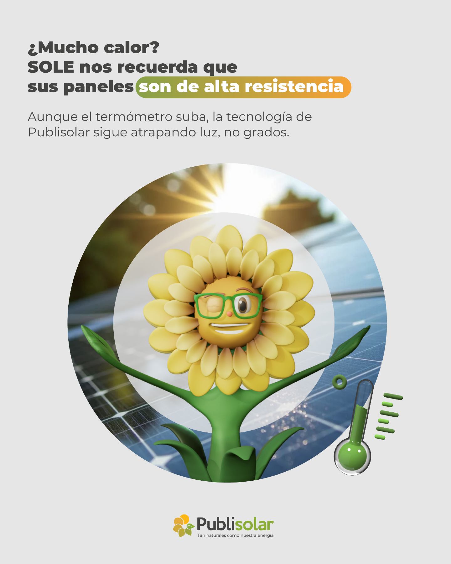 ¿Mucho calor verdad? 🌞
SOLE nos recuerda que los paneles full black son de alta resistencia y perfectos para superar esos miedos a la capacidad de resistencia. 😏
¡La realidad es que, todos nuestros paneles están preparados para las altas temperaturas y sacar el máximo rendimiento a tu factura! 😎
Aunque el termómetro suba, la tecnología de Publisolar sigue atrapando luz, no grados. ☀️🌻