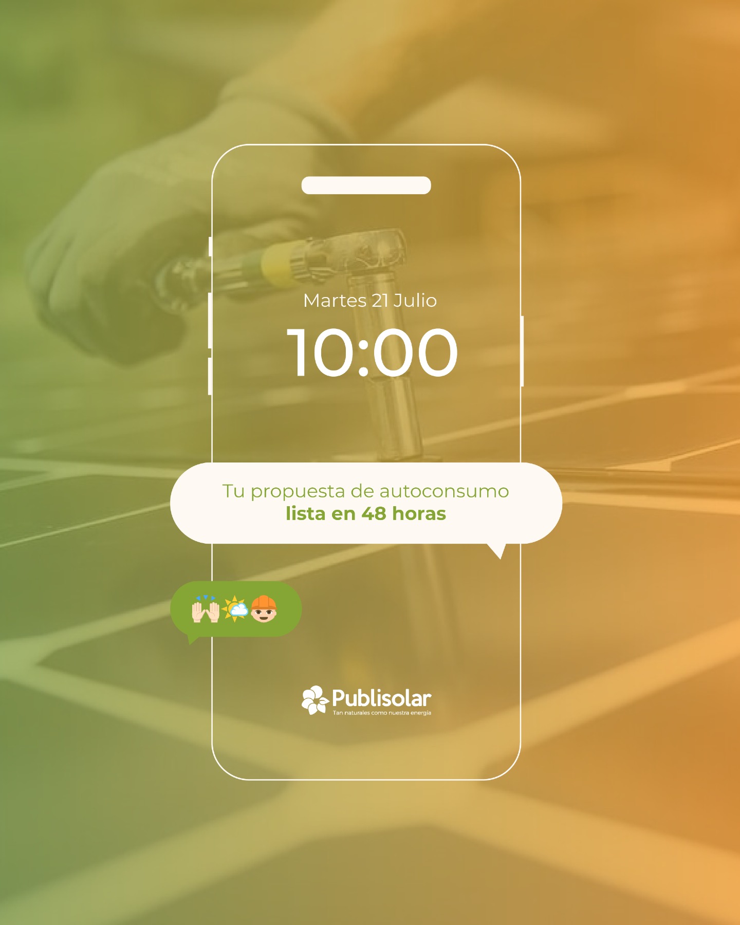 Optimización del tiempo: Tu propuesta de autoconsumo lista en 48 horas. ⏱️💼
Sabemos que como gestor o director de una empresa, tu recurso más valioso es el tiempo. Analizar el mercado energético, revisar tarifas y pedir presupuestos suele dar pereza y consumir horas que necesitas para tu negocio.
En Publisolar te lo ponemos fácil para que dejes de perder dinero desde el primer minuto. Nuestro equipo de ingeniería in-house solo necesita tu última factura para realizar un Análisis de Viabilidad Técnica y Económica Personalizada.
Diseñamos tu planta en 3D según tu tejado y tu curva de carga real.
Te entregamos un informe claro, con datos de TIR, Payback y ahorro matemático. Sin rodeos, sin tecnicismos innecesarios.
Tú activa el modo OFF de preocupaciones; nuestra ingeniería activa el modo ON de tu rentabilidad. 📈✨