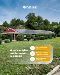 💧 El sol también puede mover tu campo. 🌞
Con el bombeo agrario solar de Publisolar, aprovechas la energía limpia para impulsar tu productividad, reducir costes y cuidar del entorno. 🌿
✅ Mantenimiento mínimo: sistemas eficientes y duraderos (hasta 25 años de vida útil).
✅ Acceso donde otros no llegan: bombea agua en zonas remotas sin red eléctrica.
✅ Sostenibilidad real: cero emisiones y ahorro garantizado.
Porque el futuro del campo también se riega con energía solar. ☀️
Publisolar. La energía que te conecta. ⚡