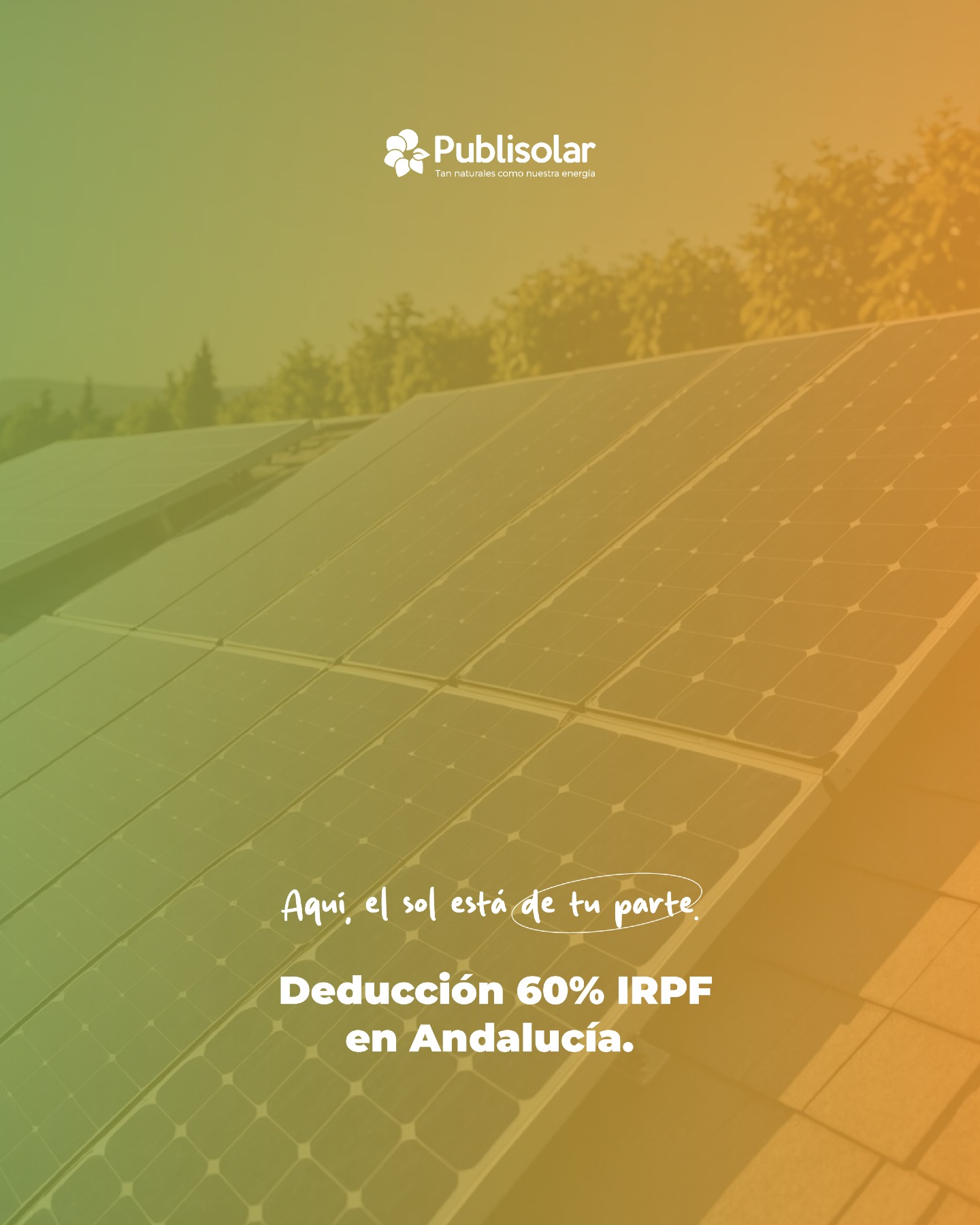 Andalucía, el sol está de tu parte (y Hacienda también). 🌴☀️

Si tienes una vivienda unifamiliar en Andalucía, este 2026 tienes la oportunidad perfecta para dar el salto al autoconsumo. Puedes conseguir hasta un 60% de deducción en el IRPF por la instalación de tus placas solares. ¡Un impulso financiero brutal!

¿Lo mejor de todo? Que no vas a tener que pelearte con el papeleo. En Publisolar activamos nuestra gestión 360º y nos encargamos de absolutamente todo por ti:

📊 Estudio personalizado gratuito adaptado al consumo real de tu hogar. 👷‍♂️ Instalación premium ejecutada al detalle por nuestro equipo técnico propio. 📑 Tramitación de certificados y deducciones para que no muevas un dedo. 🛠️ Derecho a mantenimiento profesional para blindar tu producción durante años.

Pon tu tejado en modo ON de ahorro y tu mente en modo OFF de burocracia. 🏖️✨

👇 ¿Quieres saber cuánto ahorrarías en tu declaración? Escribe "ANDALUCÍA" en comentarios y preparamos tus números.

#Publisolar #AutoconsumoAndalucía #DeducciónIRPF #ViviendaUnifamiliar #ModoOFF #AhorroLuz #EficienciaEnergética